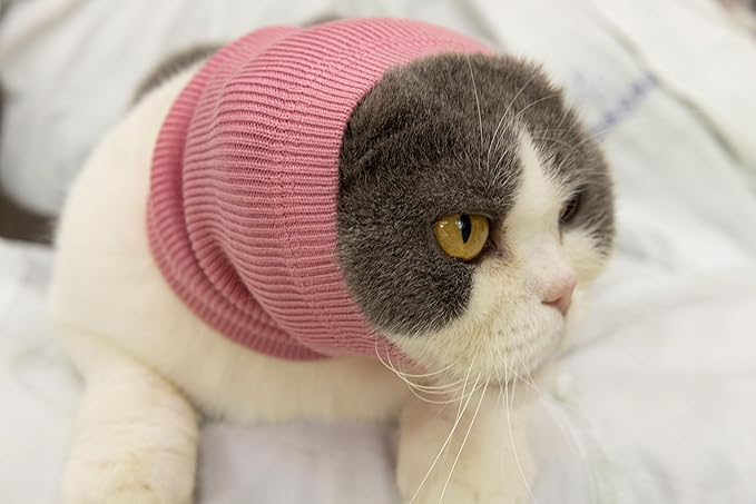 Cat Head Cover Hematoma Lightweight Snood Covers Ear Wrap for Cats Wine+Grey-S