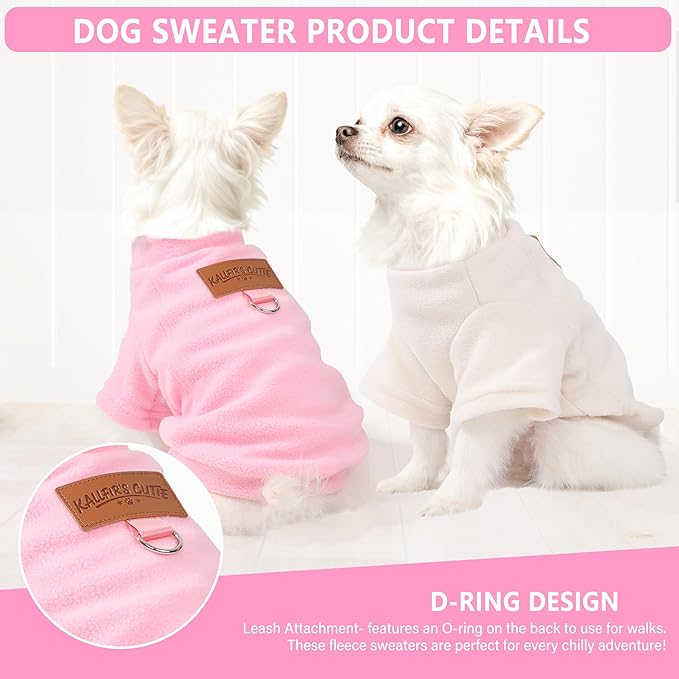 2 Pieces Dog Sweater Fleece Dog Winter Clothes for Small Dogs Girl Boy Turtleneck Puppy Sweatshirt Pet Pullover Sweaters Cat Apparel Clothing,XS, (Beige+Light Pink)