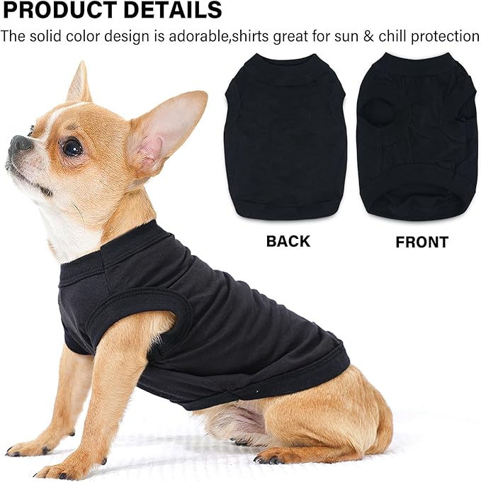 2-Pack Dog Shirts Summer Dog Clothes for Small Medium Dogs Boy, Teacup, Chihuahua, Yorkie, Pug and Cats, Solid Color Pet Tshirts Puppy Clothes, Medium, Black+ Grey