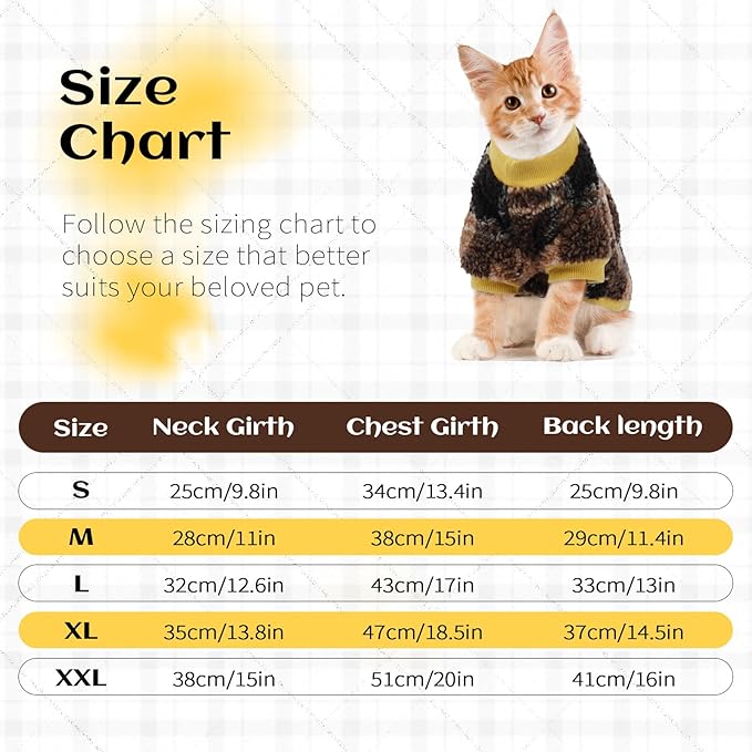 Sphynx Cat Sweater, Soft Fleece Pullover with Sleeves, Warm & Elastic Pet Clothes for Hairless Cats and Small Kittens, Cozy Winter Outfit Yellow XXL