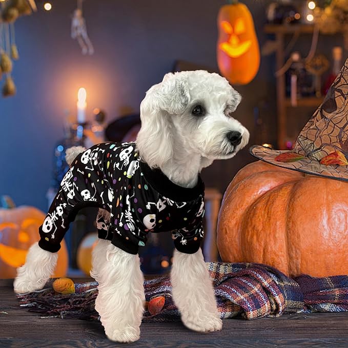 XPUDAC Dog Halloween Pajamas for Small Medium Dogs Skull Costume Soft Puppy Clothes Pet Outfit cat Jumpsuits, Medium