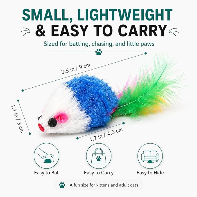 FYNIGO Cat Mouse Toys 17 Pack, Interactive Cat Toys for Indoor Cats, Catnip-Scented Plush Mice with Feather Tails & Rattle Sound, Kitten Toys for Entertainment, Exercise & Hunting Play