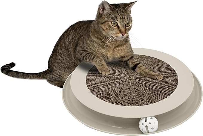 Kitty City Round Swat Ball Track Cat Toy with Scratcher, Interactive Toy for Cats and Kittens, Tan