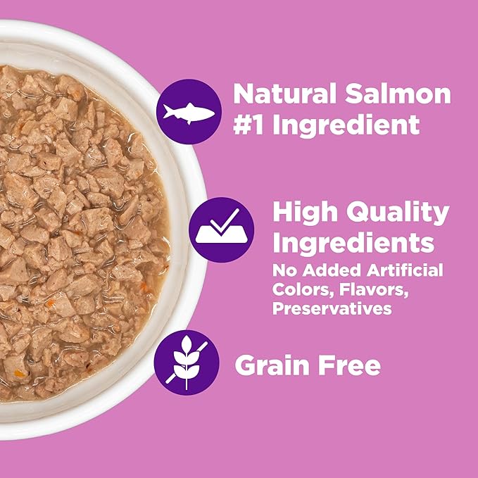 Wellness Complete Health Purrfect Duos Cuts in Gravy Adult Wet Cat Food, Natural, Protein Rich, Grain Free, Salmon and Shrimp Dinner Recipe, 2.64 oz, Pack of 12 Split Cups