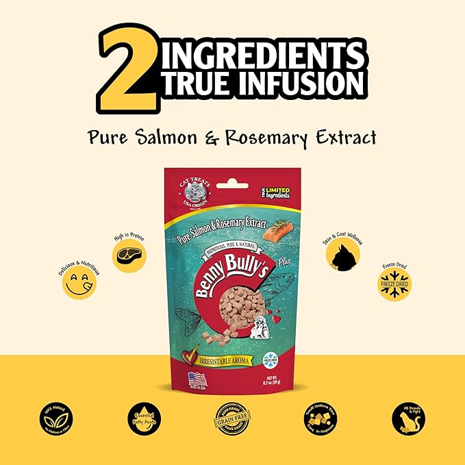 Benny Bullys Salmon & Rosemary Chops Freeze Dried - Cat Treats 20g/ 0.7oz (4 Pack)