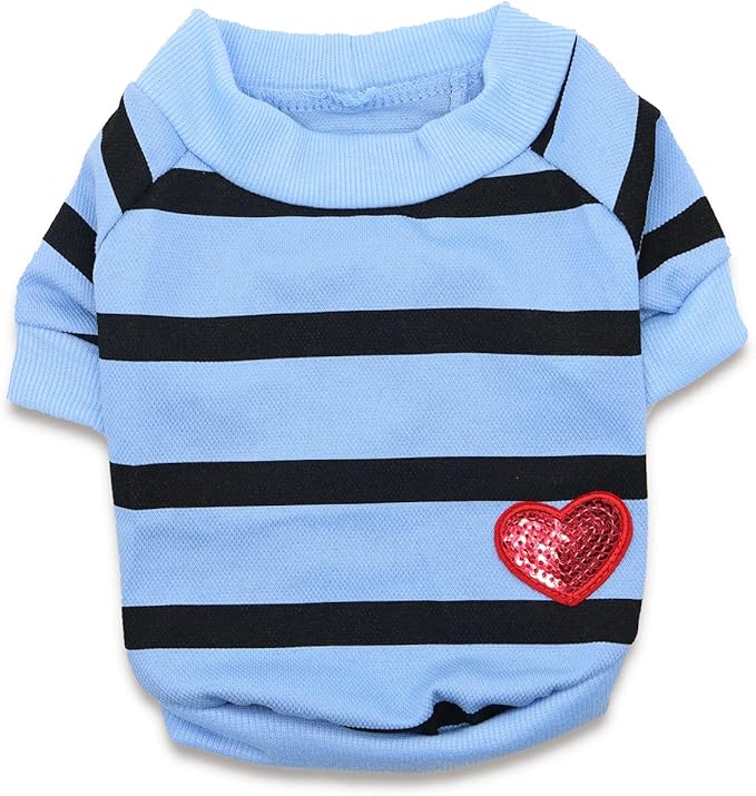 French Bulldog Shirts Boston Terriers Clothes Small Dog Tshirt Puppy Summer Striped Tee Shirt, Small, Blue