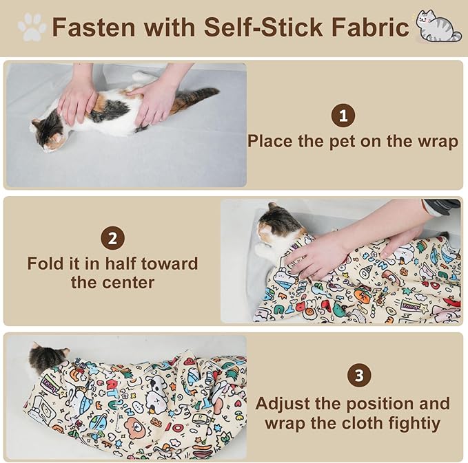 35.5" Extra Large Cat Grooming Wrap – Anti-Escape Cat Wrap for Cutting Nails, Brushing & Medication – Soft, Comfortable, Reusable, Self-Adhering, Holds Cats Up to 22lbs (Soccer Time)