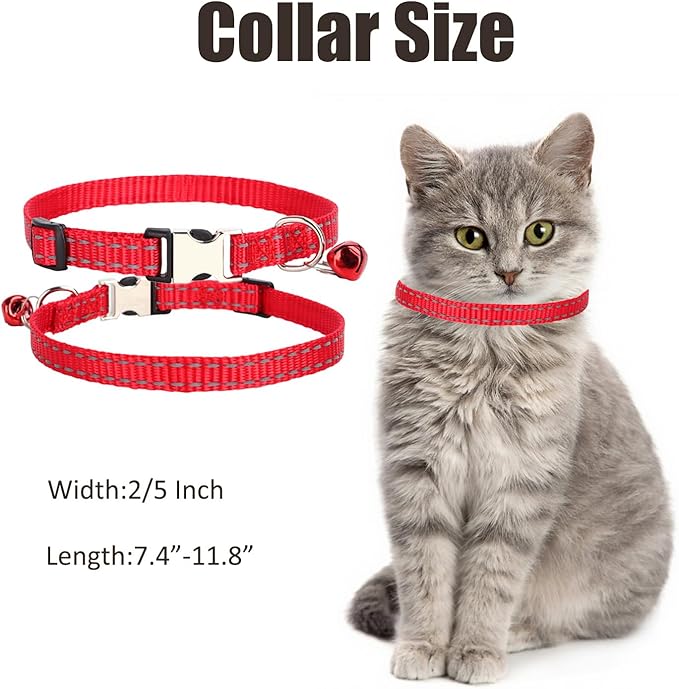 Custom Engraved Cat Reflective Collars with Name & Phone Number,Personalized Adjustable Buckle&Bell ID Tag Collar for Kittens&Cats