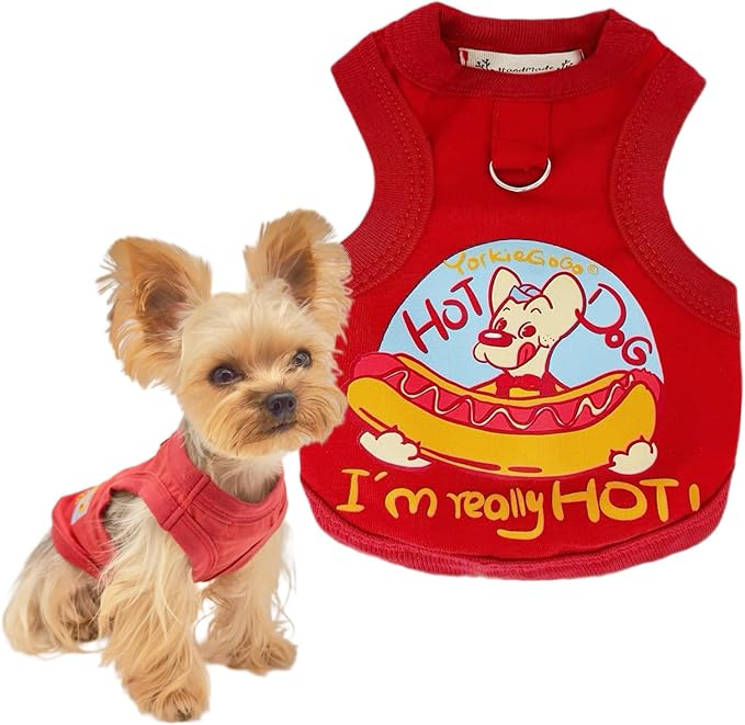 Handmade Tiny Pet Shirt, Cotton & Elastic Clothes for Small/Teacup/Newborn Cats and Dogs, Rabbits (XXS (1.5-3 lbs), Hotdog (Red))