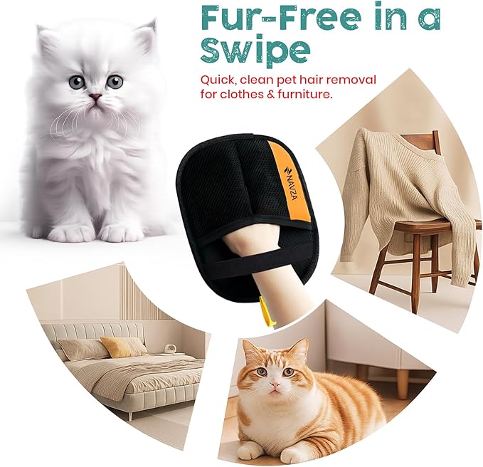 Pet Hair Removal Glove for Dogs & Cats – Reusable Electrostatic Pet Hair Remover Glove Quick Wiping & Washable – 2PCS Magic Brush pet Hair Tool with Comb & 2 Wall Hooks