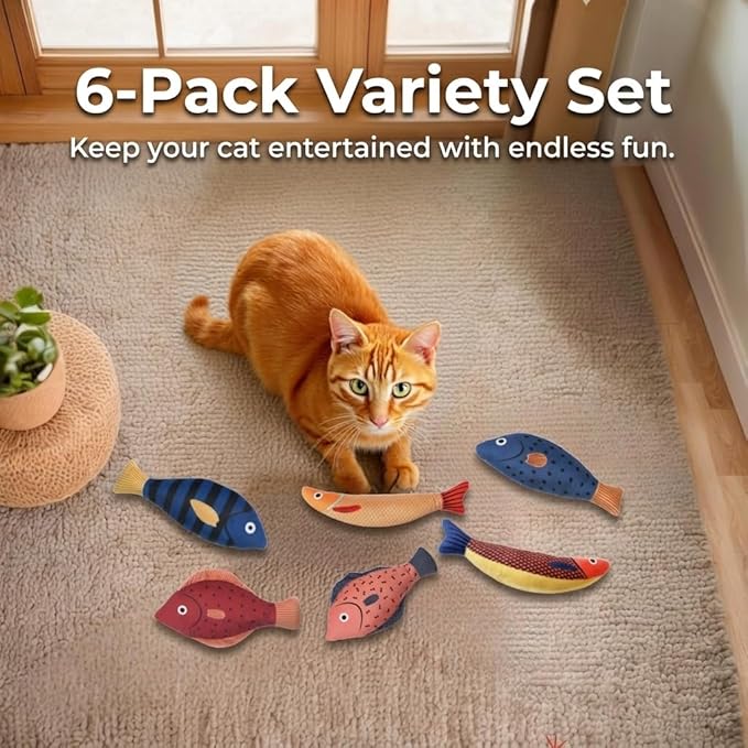 Tails & Tales Cat Toys Fish, Catnip & Crinkle Sound Plush, Bite-Resistant & Soft Interactive Toys for Indoor Cats & Kittens, Reduces Stress & Encourages Activity, Pack of 3