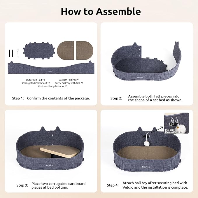 Cat Scratcher Bed for Indoor Cats 24.2 Inch Large Cardboard Cat Scratch Couch Felt Bed Cat Scratch Pad for Cat Scratching Post Board Scratchers Lounge House with Bell Ball Toys