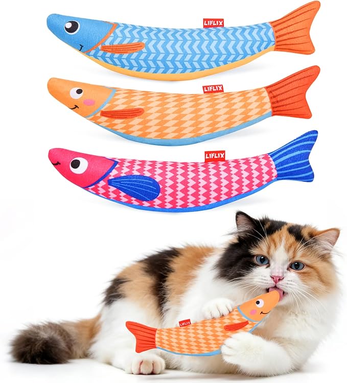 LIFLIX 3PCS Catnip Toys for Cats, Crinkle Cat Toy, Cat Fish Toy for Indoor Cats and Kittens, Cat Toys with Catnip, Interactive Crinkle Fish Cat Toys for Bored Indoor Cats