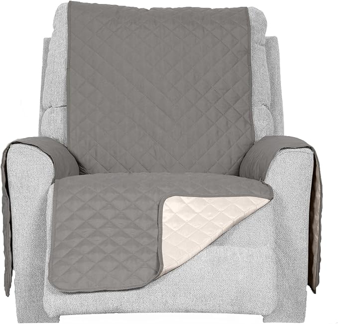 Furhaven Water-Resistant & Reversible Recliner Chair Cover Protector w/ Side Pockets for Dogs, Cats, & Children - Two-Tone Pinsonic Quilted Living Room Furniture Cover - Gray/Mist, Recliner