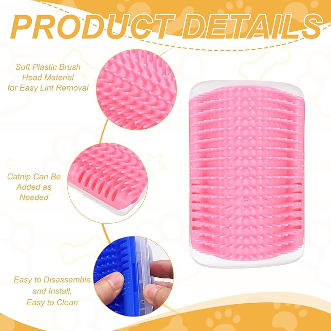 Self Grooming Cat Brush, Cat Self Groomer Scratcher with Catnip Softer Scratchers Wall Corner Groomer Massage Combs (4Pcs, S, Pink) for Long Short Fur Pets/Kittens/Puppies