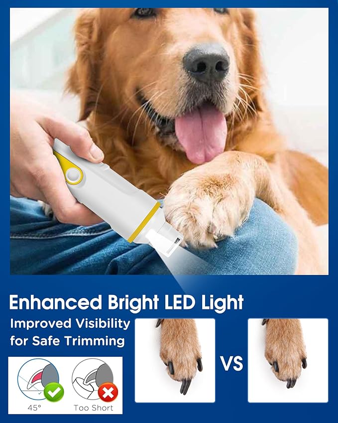 FURBONA Dog Nail Grinder with Enhanced LED Light – Super Quiet, 2-Speed, USB-C Rechargeable, LED Smart Display, 3 Grinding Options, Pet Nail Trimmer for Dogs Cats and All Pet Sizes
