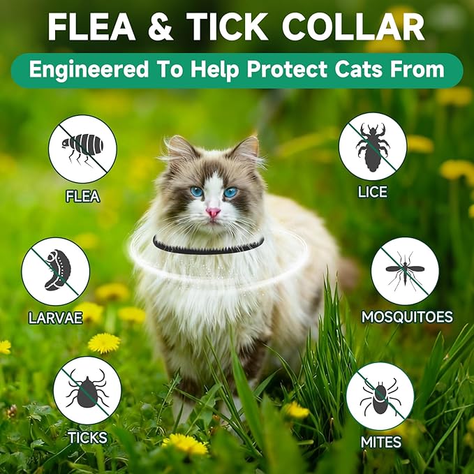 4 Pack Cat Flea Collars, Cat Flea and Tick Treatment, 32 Months Protection Flea and Tick Prevention for Cats, Waterproof Flea Collar for Cats, Black