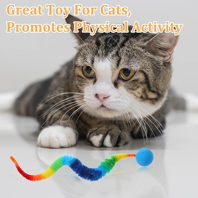 QfwdfcTrenz 5 Pcs Fuzzy Balls for Cats Bouncy Ball Colorful Fuzzy Bouncy Cat Balls Toy FuzzyWorms Pom Pom Cat Toys (Ball Colors are Random)