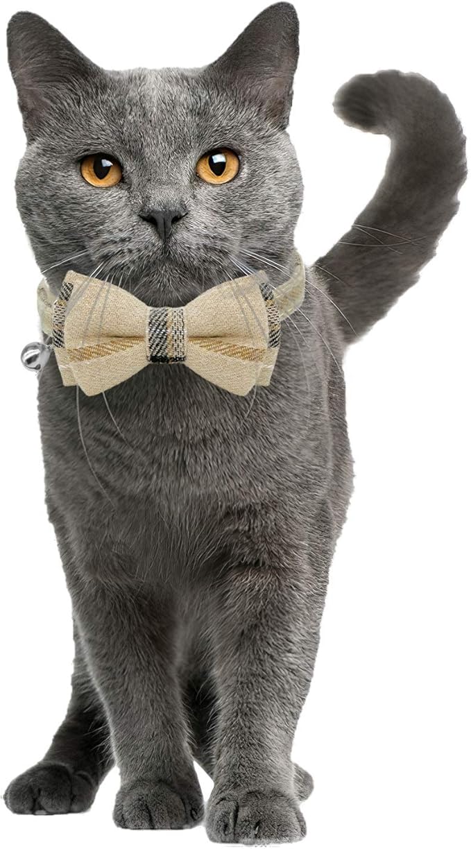 2 Pack Cat Collars Set, Cat Collar Breakaway with Cute Bow Tie and Bell, Adjustable from 7.5-10.8 Inch, Soft and Comfortable for Kitten and Some Puppies