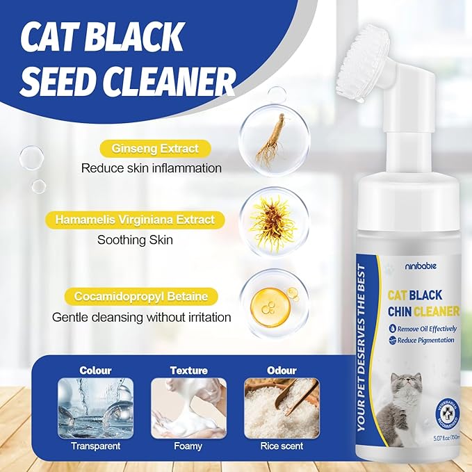 Cat Black Seed Cleaner,Remove Chin Blackheads,Cat Chin Grooming Wash,2-in-1 Wash and Brush for Stubborn Dirt,Cruelty-Free and Freshness 5.07 fl.oz