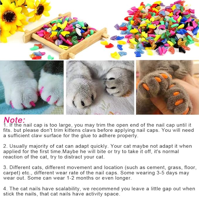 VICTHY 100pcs (10 Colors) Cat Nail Caps, Cat Claw Caps Cat Nail Covers with Adhesive Glue and Applicators (XS)