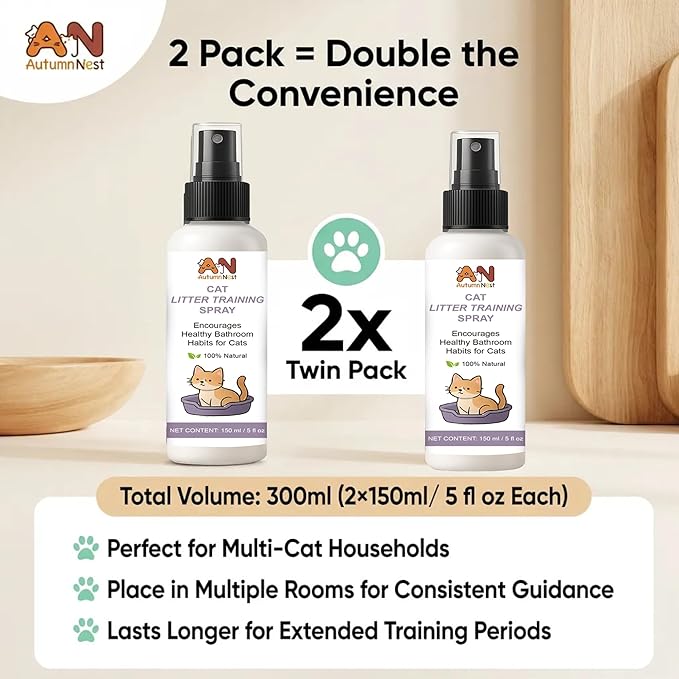 Cat Litter Training Spray, 2 Pack (300ml Total) – 150ml Each Natural Attractant for Cats & Kittens – Helps Guide Proper Litter Box Use – Indoor Toilet & Litter Box Training Aid