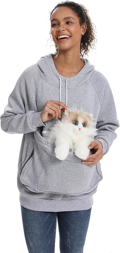 Unisex Cat Pouch Hoodie Long Sleeve Kitten Puppy Holder Hoodies Front Large Pouch Pet Carrier Sweatshirt