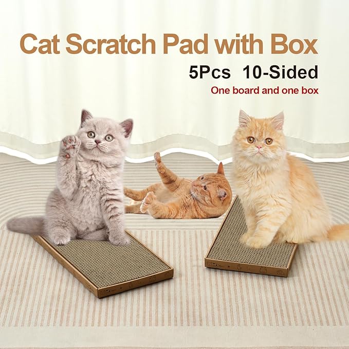 Cat Scratcher Cardboard with Box Durable Corrugate Scratching Kitty Sofa Lounge Bed Reversible Catnip Included for Indoor Cats, Cat Scratching Pad, Cat Post, Double-Sided Design, Large (Box,5pcs)