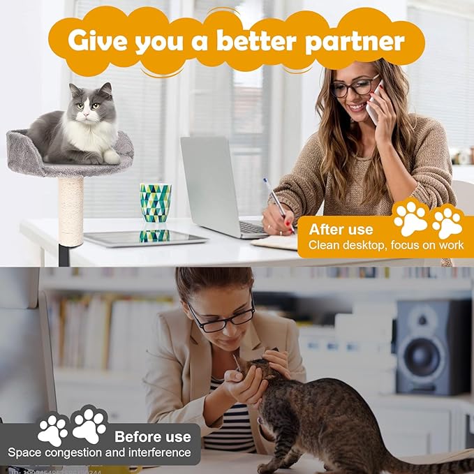 Cat Desk Bed with Scratching Pillar Plush Soft Padding Allow Your Lovely Cat Study and Work with You Up to 9 lb Load