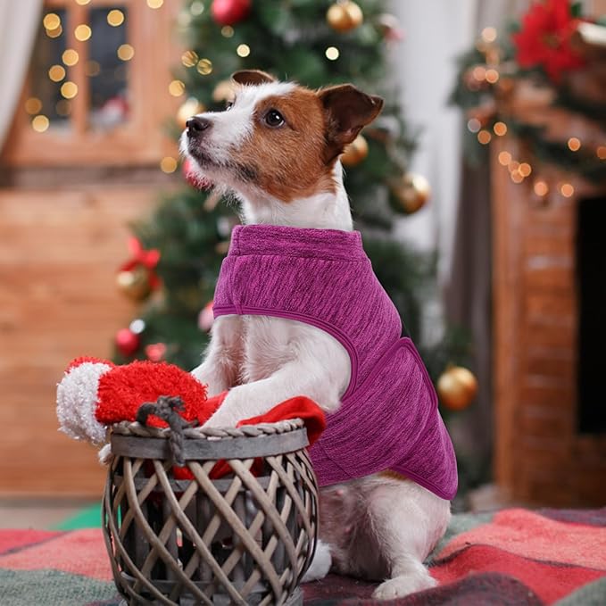 Queenmore Small Dog Sweaters, Soft Fleece Vest Pullover Dog Jacket with Leash Hole, Warm Winter Dogs Clothes Cold Weather Doggy Dachshund Sweater for Small Dogs Cats Boy or Girl (Cationic Berry, XS)