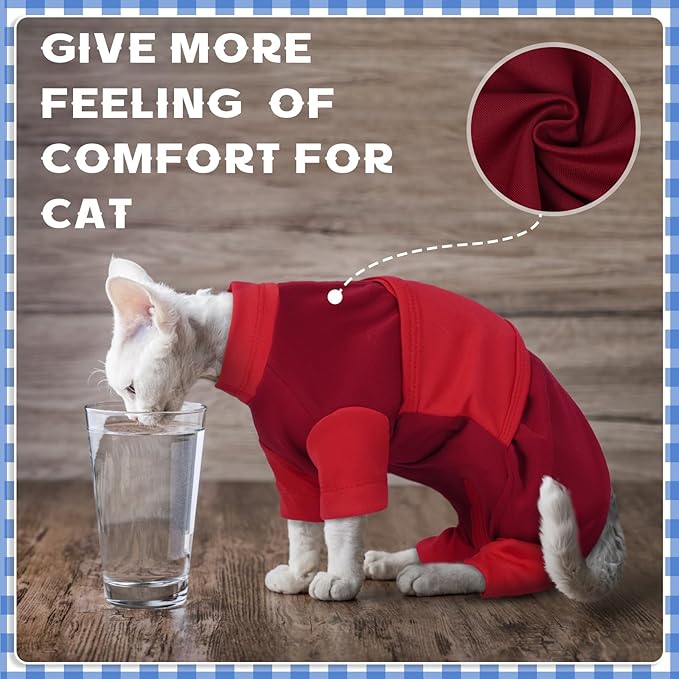 Adjustable Calming Suit Cat Clothes with Zipper, Anxiety Jacket Vest, Cat Apparel for Fireworks, Separation, Thunderstorms, Loud Noises, Comfortable Wrap Reduce Anxiety, Red X-Large