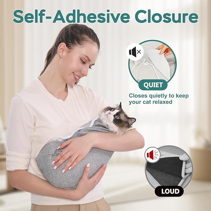Self-Adhesive Cat Grooming Wrap, Cozy Cat Wrap for Cutting Nails, Breathable Anti-Scratch Cats Swaddle Bag for Brushing, Ear Cleaning, Dental Care, Medication, Injections,Grey L