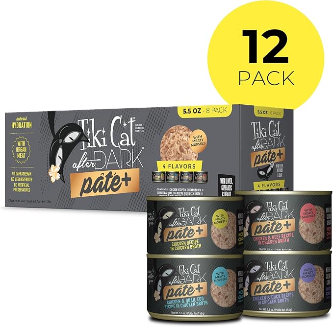 Tiki Cat After Dark Pate+ Variety Pack, 5.5 oz. Cans (Pack of 8)