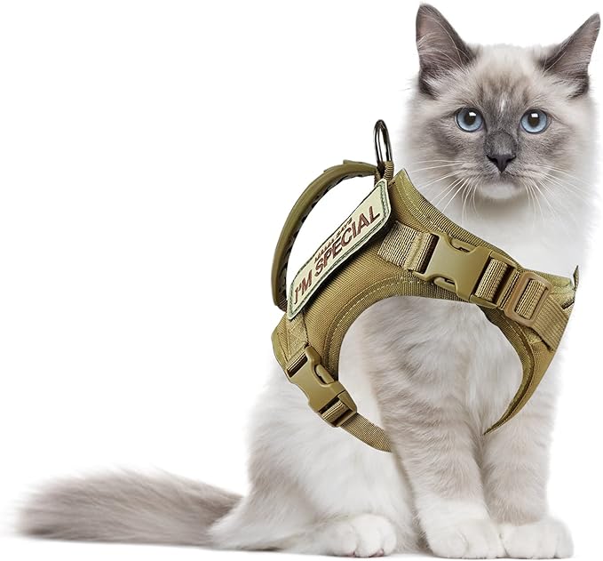 AIWAI Tactical Cat Harness for Walking Escape Proof, Adjustable Pet Vest Harness with Control Handle for Large Cat Small Dog, Soft Mesh, Gift with Patch