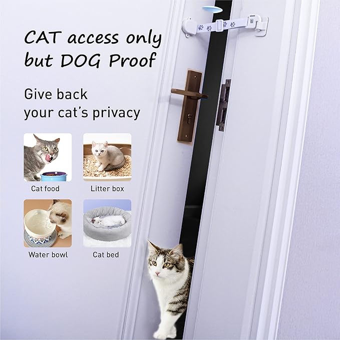 Neobay Adjustable Door Strap and Latch, Damage-Free Cat Door Latch to Keep Large Dog Out of Litter Box, Economical Alternative of Pet Gates and Interior Cat Door, Magnetic with Stopper 2 Packs