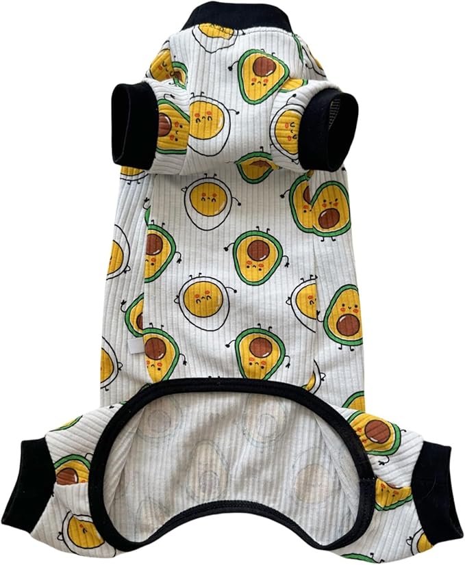 Sphynx Cat Four Leg Cotton Pajamas Elastic Pet Clothes for Hairless Cats Surgery Recovery Suit Cat Undershirt Clothes for Sphynx, Devon, Cornish (Egg & Avocado, M)