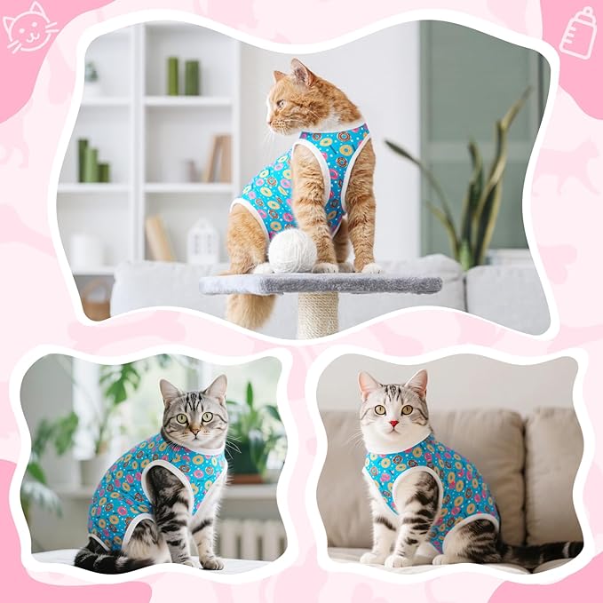 Cat Recovery Suit Female Cats Onesie for Cats, Breathable Cat Surgery Suit for Surgical Abdominal Wounds Skin Diseases, Cute Kitten Spay Recovery Suit E-Collar Alternative Anti Licking
