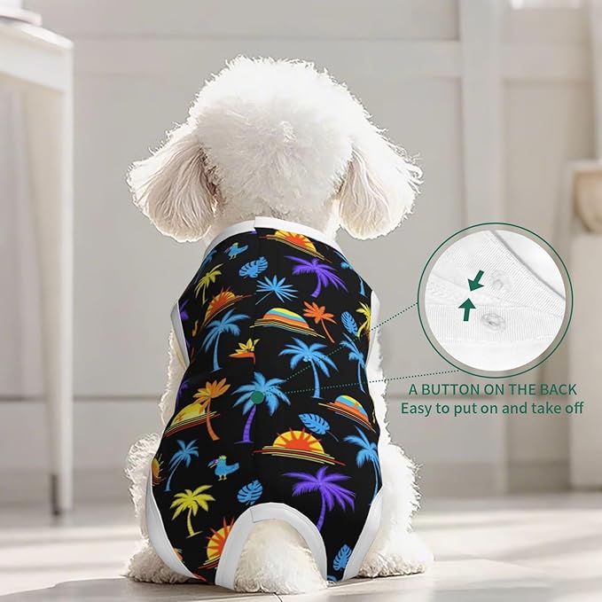 Tropical Palm Tree Beach Sun Art Recovery Suit for Dogs Cats After Surgery Pet Recovery Shirt Dog Abdominal Wounds Bandages