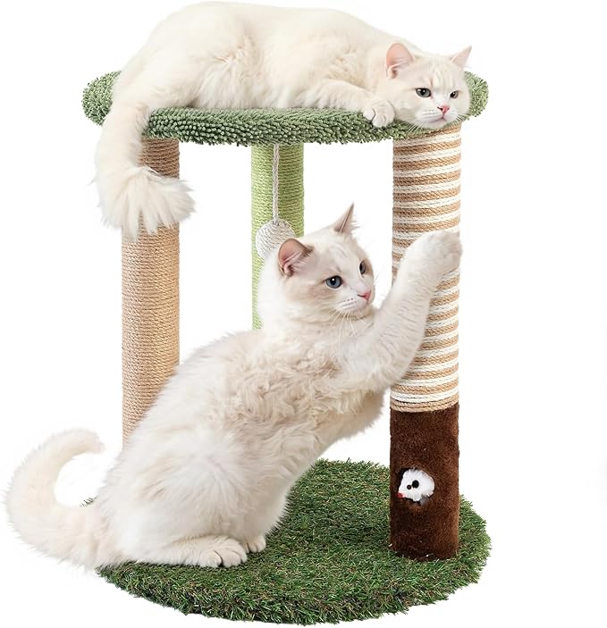 WOOCHPET Cat Tree Tower with 3 Scratcher Posts 17inch Tall Cat Tree Sisal Scratching Posts with Fun Cat Toys for Kitty and Adult Cats Small Cat Tower and Perch Bed for Indoor Cats (Green)