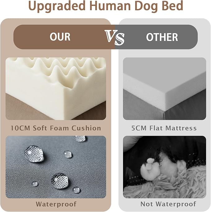 ROOMTEC Human Dog Bed, 71''x45''x12'' Size Fits Adult and Pet Washable Giant People Bed 10 CM Thick Memory Foam Large Oversize Pet Bed with Plump Pillow, Blanket, Strap - Pink