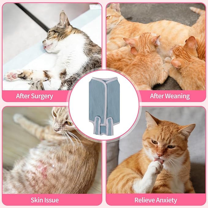 Coppthinktu Cat Recovery Suit Cat Onesie, Breathable Anti-Licking Cat Surgery Recovery Suit Female, Kitten Spay Recovery Suit for Cats After Surgery, Cats Surgical Body Suits for Abdominal Wounds