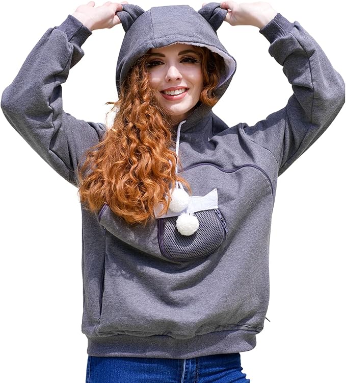 ALYC Pet Carrier Hoodie Cat Dog Pouch Holder Sweatshirt Large Pocket Pullover Shirt with Cat Ear for Women