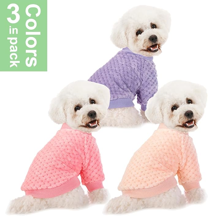 POMIU Dog Sweater, Dog Sweaters for Small Medium Dogs or Cat, Warm Soft Flannel Pet Clothes for Dogs Girl or Boy, Dog Shirt Coat Jacket (Peach+Purple+Rose, Small)