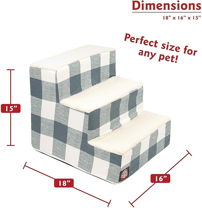 Majestic Pet 3 Step Portable Dog Stairs for Small Dogs to get on Bed Supports 250 lbs or Less – Dog Steps for High Bed with Machine Washable Cover –Pet Stairs for Cats Anderson Check Gunmetal Blue
