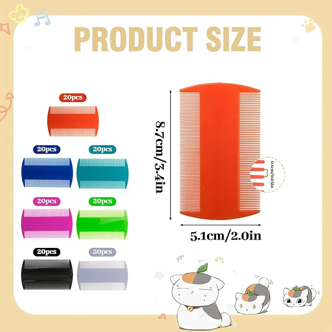 140 Pcs Flea and Tick Grooming Tool Bulk- Double Sided Comb for Cats Dogs Lice and Tick Comb for Small Pets, Kittens and Puppies (7 Colors)