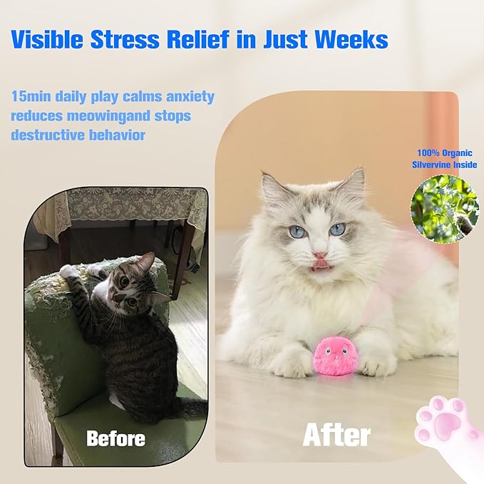 2 Pcs Speedy Tail, Interactive 2.0 Cat Toy Ball for Indoor, Automatic Speedy Sprint Balls and Chirping Ball, Self Play Hunting Rolling Kitty Kitten Catnip Exercise Toys