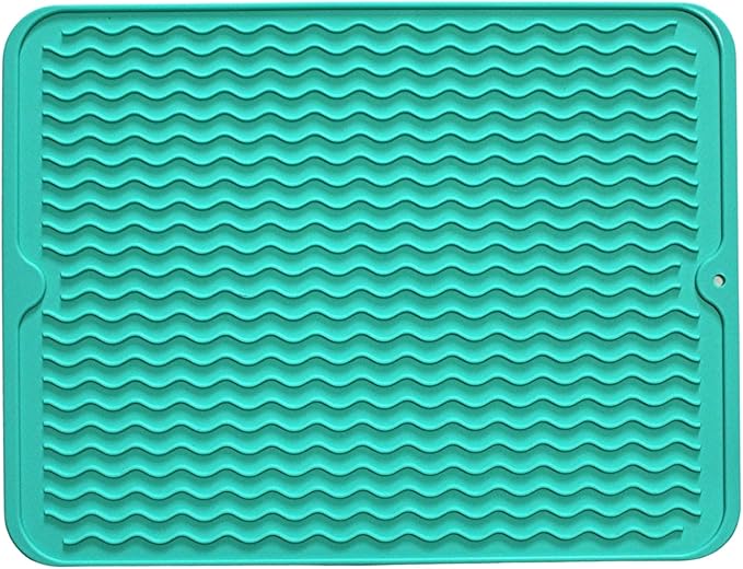 Silicone Pet Feeding Mat for Dogs, Cats, Small Animals, Non-Slip Waterproof Food and Water Mat with Raised Edge, BPA-Free Convenient Hook Storage by Dependable Industries (Mint Green, 12 x 16 inch)