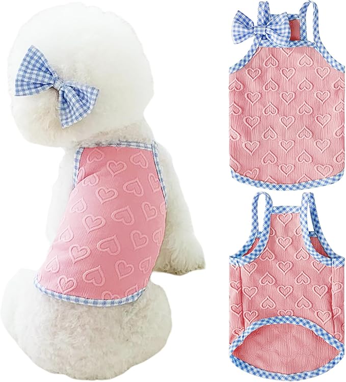 Dog Summer Clothes Puppy Heart Vest Shirt Breathable Pet Sleeveless Tank Top for Small Medium Dog Cat (Pink, Large)