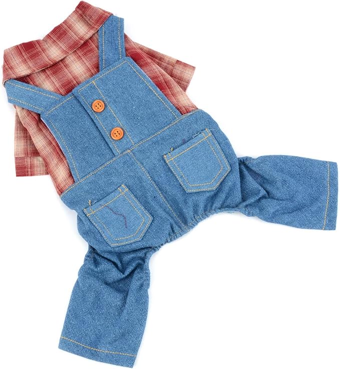 Shirt with Bib Pants for Dogs Plaid Tank Tops Tshirt Outfits for Small Male Dogs Puppies Chihuahua Overalls for Cats Apparel for Kittens Summer Adorable Pets Clothes Short Sleeves Red XL