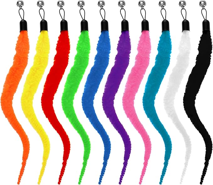 10 Packs Cat Worm Toys, Fuzzy Worm Cat Toy, Interactive Cats Wand Attachment Toys for Teaser Play and Chase Exercise with Kitten
